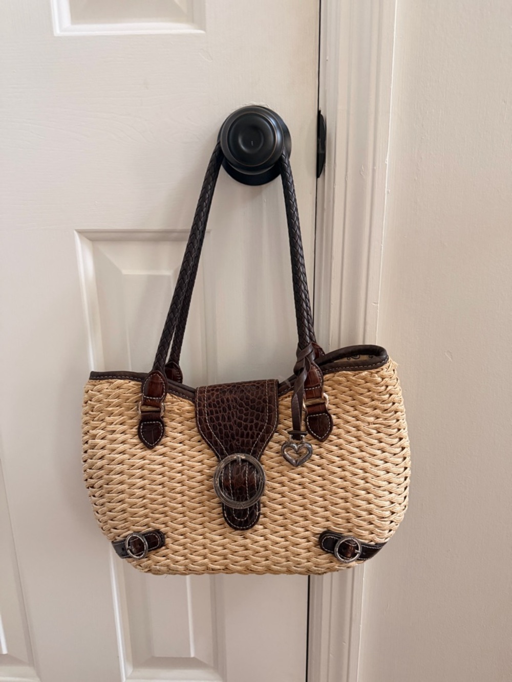 Brighton Woven Straw Tote with Dark Brown Trim